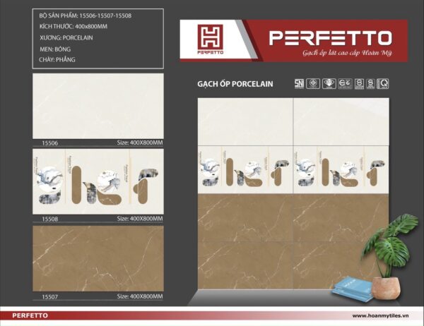 Gạch ốp lát 40x80 Hoàn Mỹ Perfetto vân vàng 15506-15507-15508