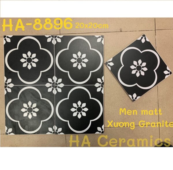 Gạch bông 20x20 cm trang trí đen trắng Trung Quốc 8896